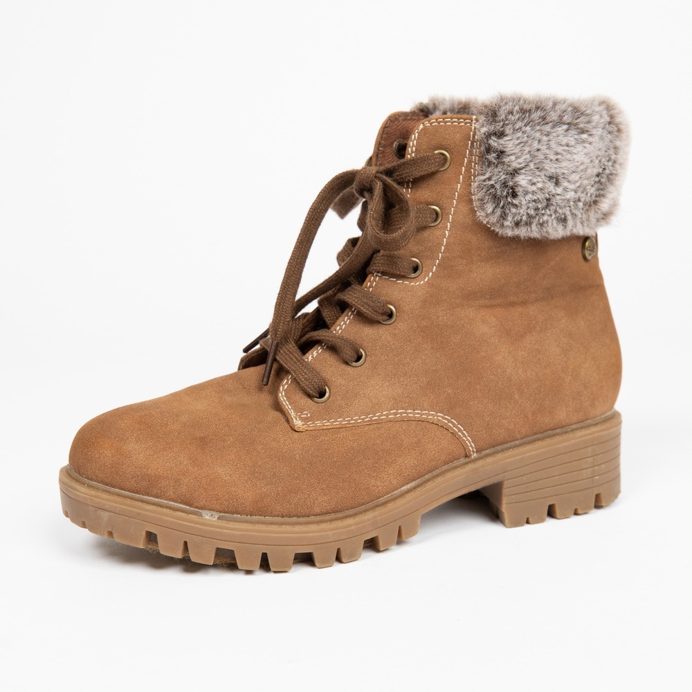 Womens Serra Brown Faux Suede‎ Ankle Boots with Faux Fur Collar Size 7